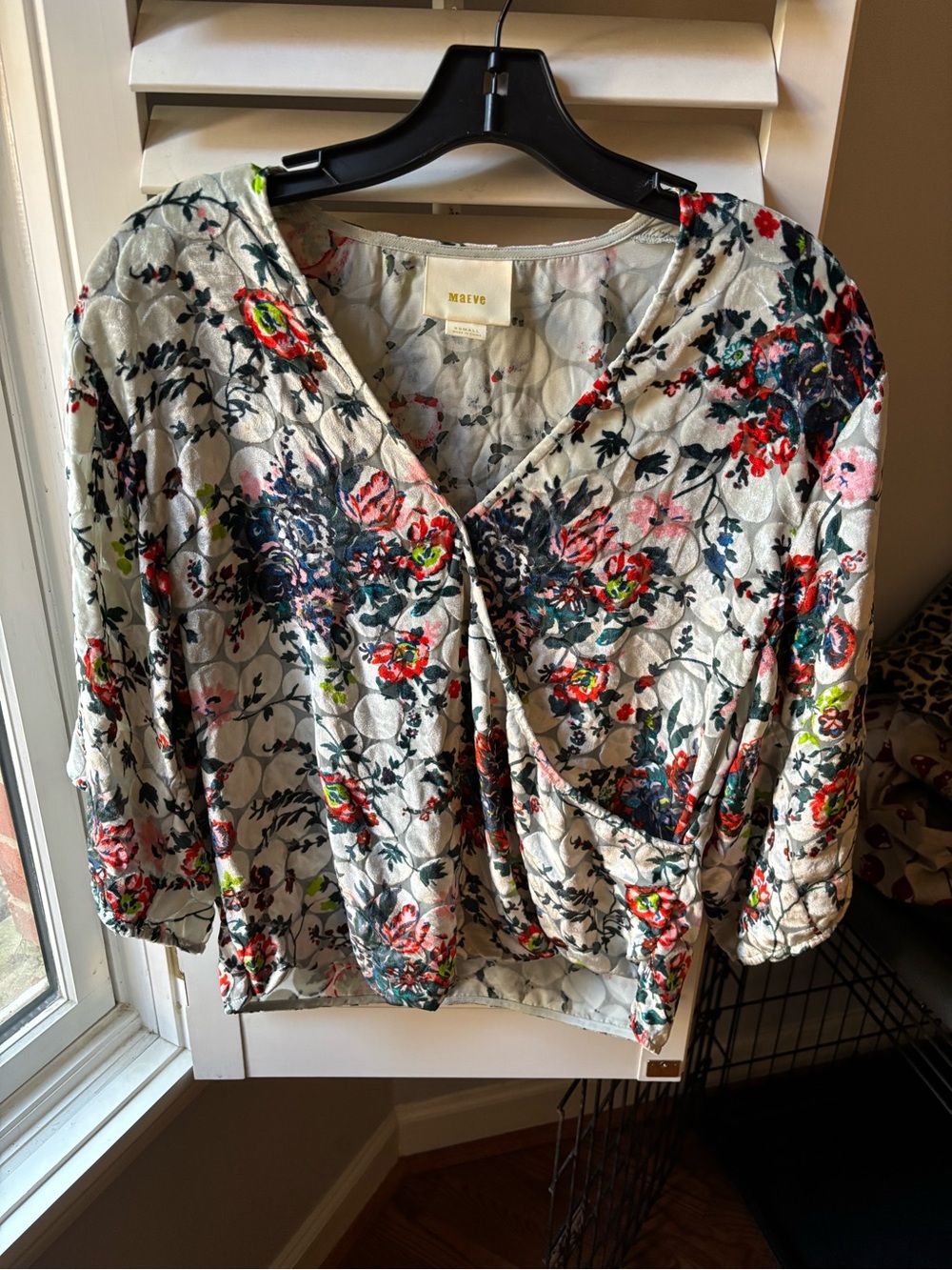 Maeve Cream Floral Wrap Blouse with Multicolor Blooms